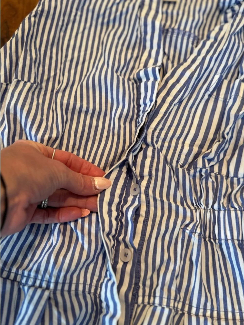 Maeve Anthropologie Blue & White Striped Button down Mini dress preppy womens S - Picture 3 of 7